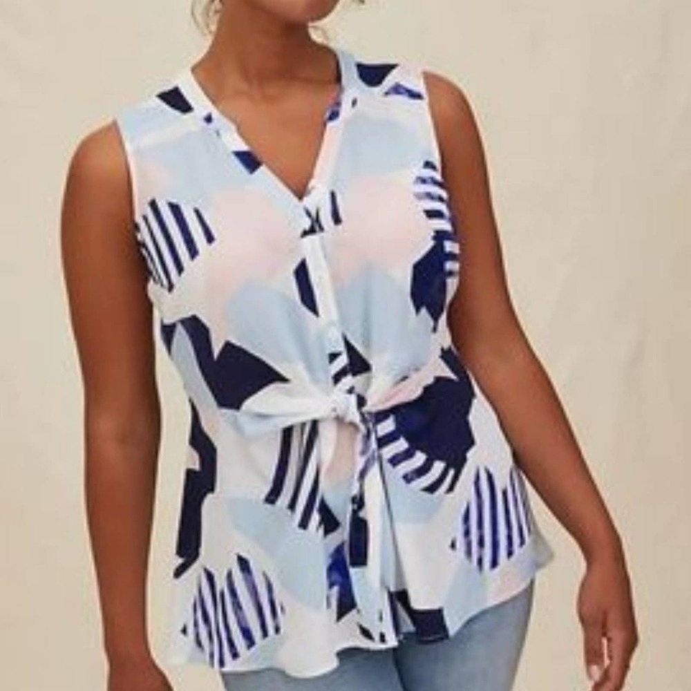 Torrid Georgette Peplum Knot Waist Geometric Top